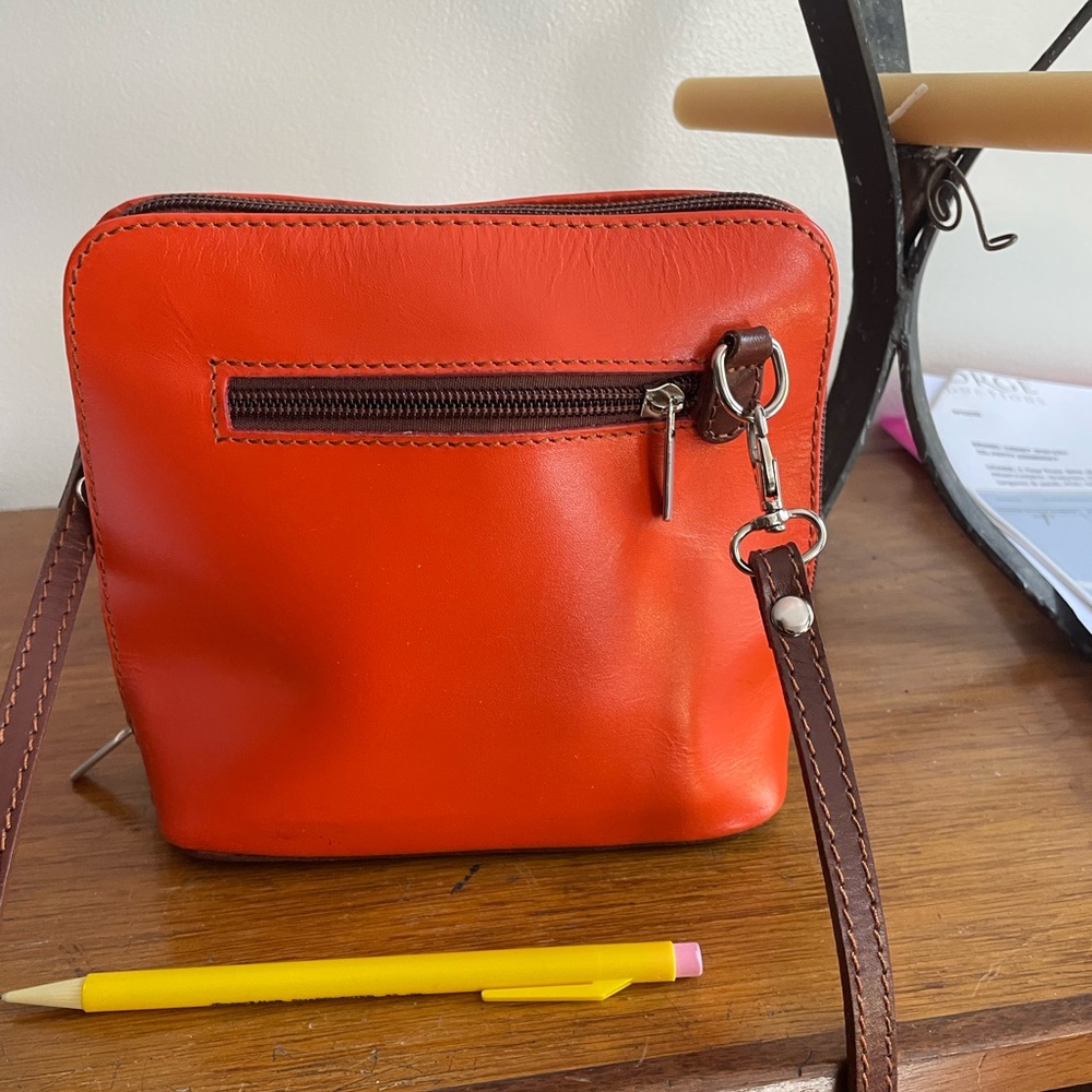 Vibrant Orange Leather Crossbody Bag
